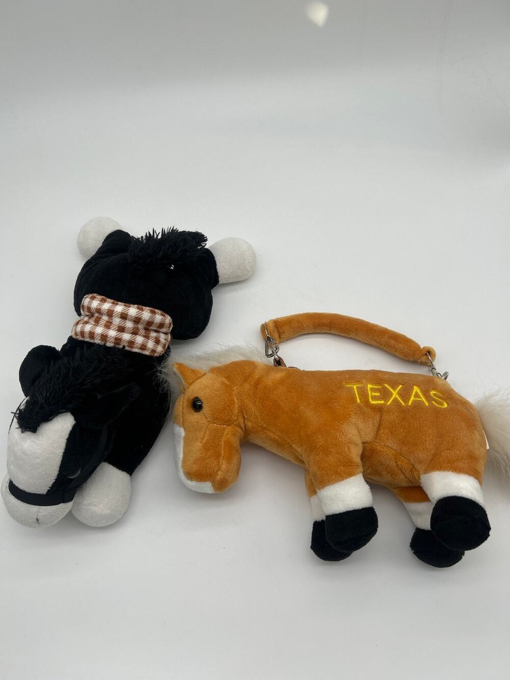 Lot of 2 Horse Plush Stuffed Animals Prextex Texas Zipper Purse Plush 10” Cowboy